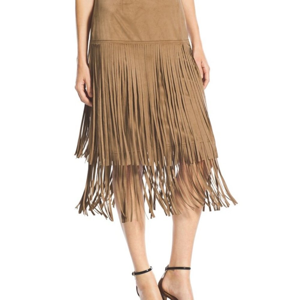 Chico's Faux-Suede Fringe Skirt Tan Size 0